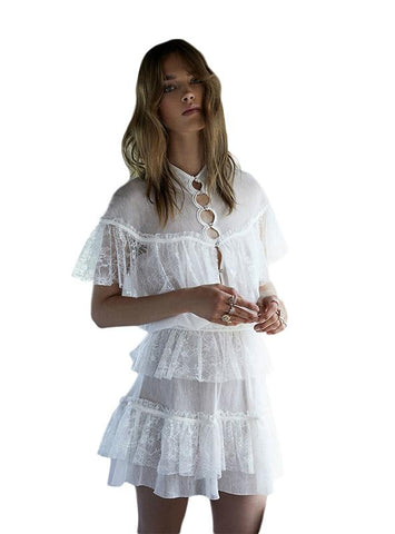 WHITE SWEET MINI DRESS MESH SHEER LACE PATCHWORK