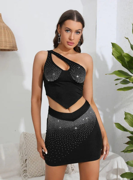 HOT DRILLING ONE-SHOULDER SKIRT TWO-PIECE SUIT
