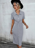 SHIRT COLLAR BUTTON CASUAL DRESS