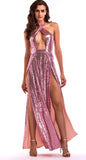 SEXY SEQUINED HALTER DRESS