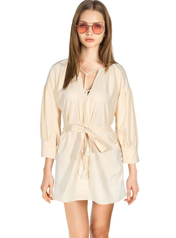 LONG SLEEVES EMBROIDERY CASUAL MINI DRESS V-NECK