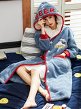 CORAL FLEECE WARM PAJAMAS BATHROBE LETTER STITCHING