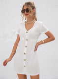 V-NECK HIGH WAIST BUTTON-DOWN DRESS