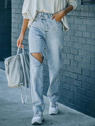CASUAL IRREGULAR HOLES JEANS