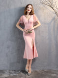 SHEATH V-NECK BAT SLEEVE PARTY DRESS
