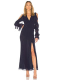 HOLLOW OUT SPLIT SIDE BUTTERFLY SLEEVE COLD SHOULDER
