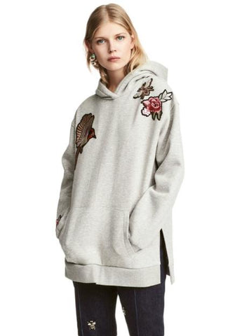 WOMEN GREY EMBROIDERY CASUAL SWEATSHIRTS SPLIT SIDE