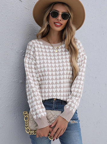 JACQUARD ROUND NECK PULLOVER SWEATER