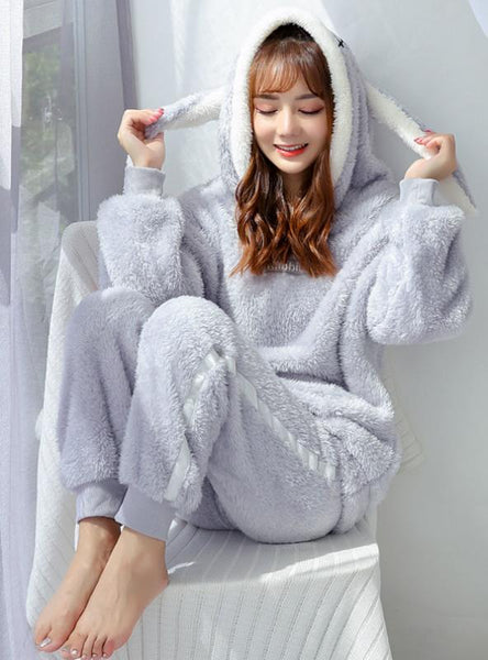 WOMEN PINK RABBIT LONG SLEEVE WINTER SLEEPWEAR