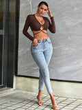 SEXY HOLLOW SLIM V-NECK SHIRT T-SHIRT