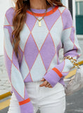 LOOSE DIAMOND PATTERN CONTRAST SWEATER