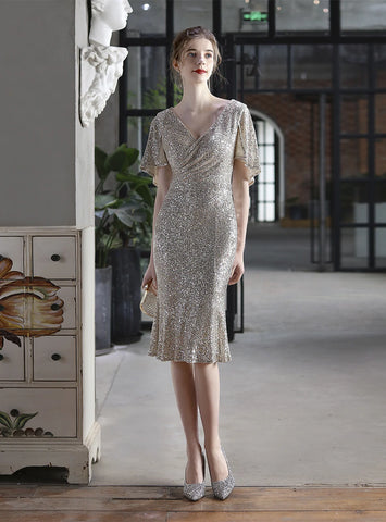 V-NECK SEQUINS SHORT PARTY DRESS