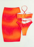 ORANGE HALTER MESH THREE-PIECE SPLIT SWIMSUIT