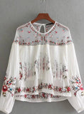 EMBROIDERY PATCHWORK BLOUSE TASSEL DECORATION SHIRT