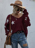 V-NECK PULLOVER STAR PATTERN SWEATER