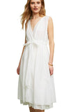 V-NECK DRESS WHITE SLEEVELESS COLD SHOULDER MIDI DRESS