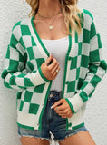 PLAID COLOR MATCHING CARDIGAN SWEATER