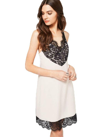 WHITE STRAP MINI DRESS BLACK LACE CASUAL DRESS