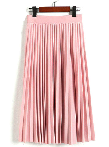 High Waist Pleated Solid Color Half Length Elastic Skirt