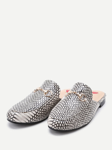 Cheap Mixed Print Loafer Mules