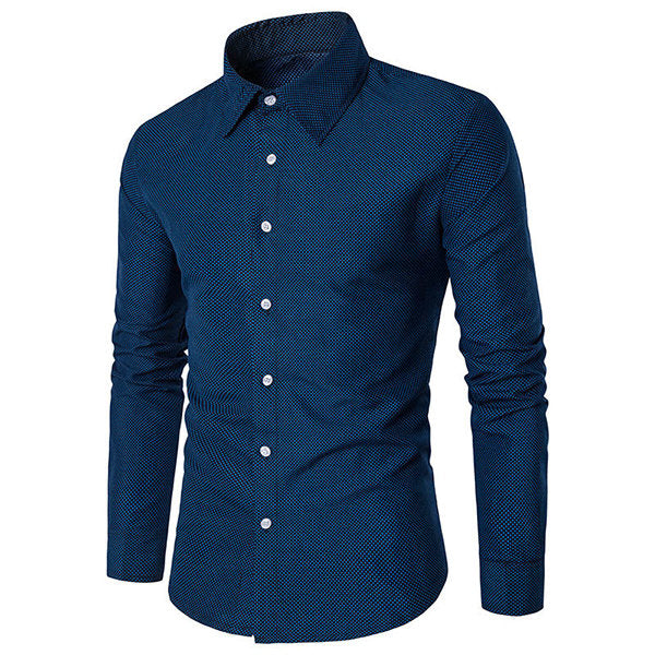  Dot Long Sleeve Plus Size Shirt for Men Bussiness Casual Solid Color Cotton