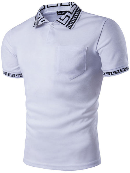Cheap Polo Collar Patchwork Printed T-Shirts