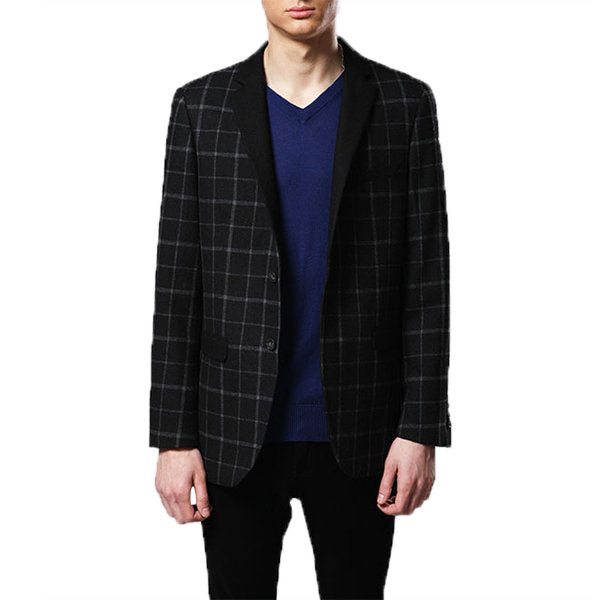 Checked Blazers for Men Black Stylish Single Breasted Casual Slim 
