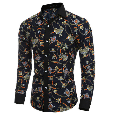 Long Sleeve Designer Shirts for Men Personality 3D Printing Slim 