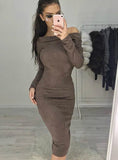 Long Sleeve off shoulder Women mid-calf Dress 