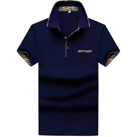 Short Sleeved Cotton Polo Shirts Floral Lined Decoration Turn down Collar 