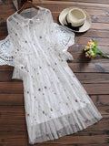 Long Sleeve Floral Tulle Dress With Tank Top