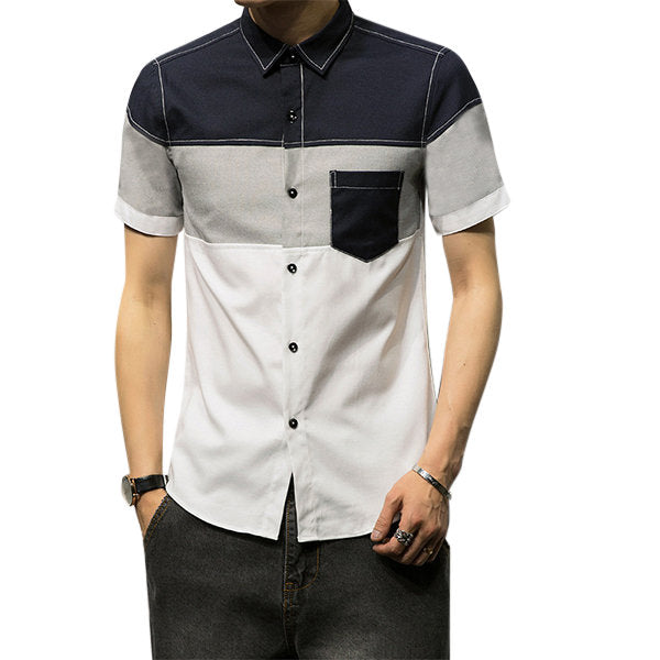 Designer Bessness Shirt for Men Slim Fit Patchwork Bust Pocket Button Down 