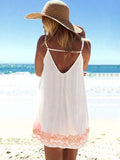 White Short Printed Spaghetti-neck Backless Mini Dress