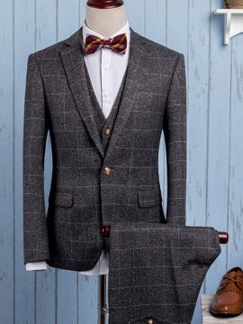 Formal Men's Large Check Suit with Three Pieces