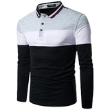 Shirt Printed Turn-down Collar Long Sleeve Cotton Tops Mens Hit Color Casual Polo 