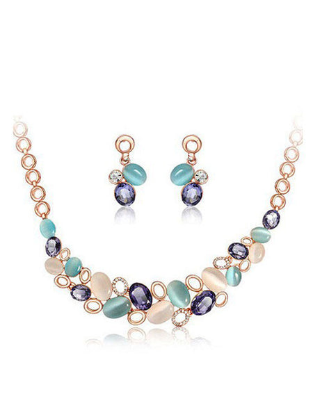 Fathion Multicolor Faux Stone Bib Necklace And Earring