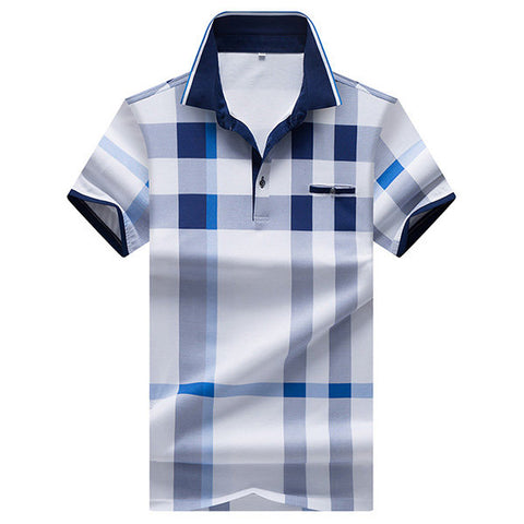 Printed Short Sleeve Casual Tops Summer Breathable Polo Shirt Plaid 