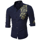Designer Dress Shirt for Men Long Sleeve Printing Slim Fit Formal Casual Turn Down Collar 
