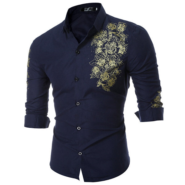 Designer Dress Shirt for Men Long Sleeve Printing Slim Fit Formal Casual Turn Down Collar 