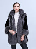Women Long Seeve Faux Fur And Hooded Coat