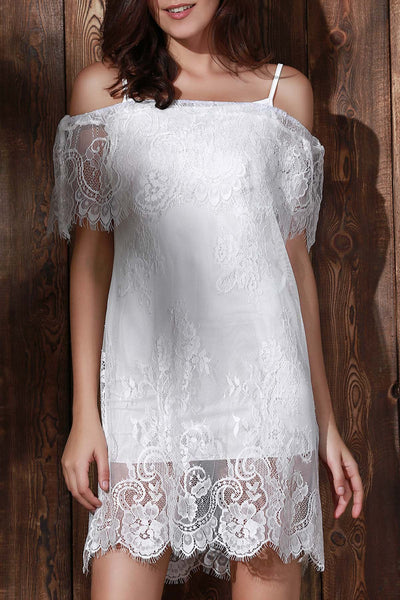 See-Through Off The Shoulder Lace Dress