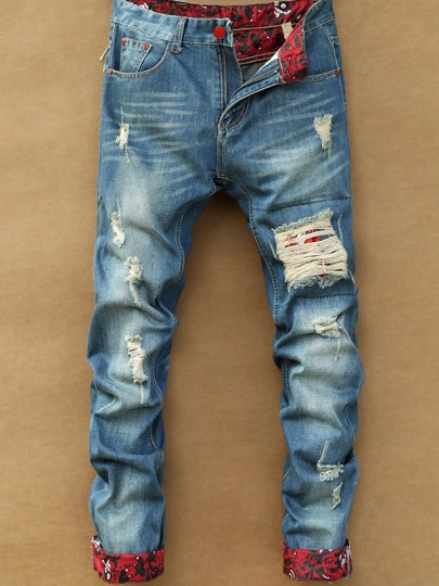 Cheap Men's Distressed Jeans with Mid Waist
