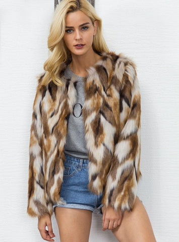 Women Fur Like Coat Women'S Mixed-Color Coat