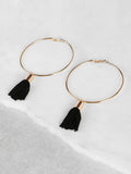 Fashion Tassel Accent Hoop Earrings BLACK