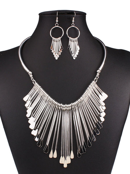 Cheap Metal Tassel Necklace And Earrings Set