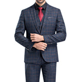 Three Pieces British Style Slim Blazers for  Plaids Gentleman Wedding Formal 