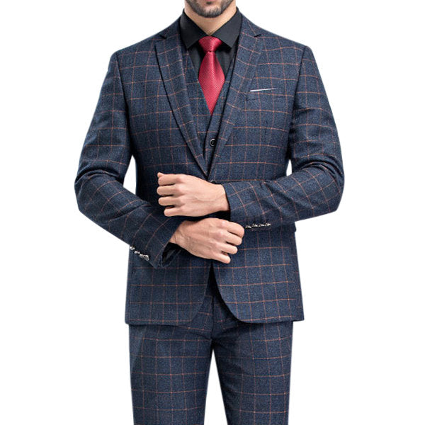 Three Pieces British Style Slim Blazers for  Plaids Gentleman Wedding Formal 