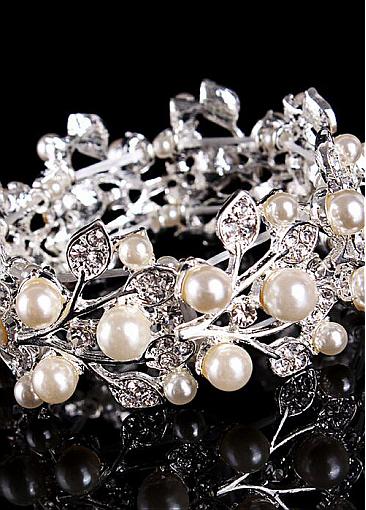  Fashionable Alloy Bracelets With Rhinestones & Pearls Chic Silver-plated