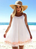 White Short Printed Spaghetti-neck Backless Mini Dress