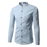 Denim Designer Shirts for Men Autumn Chest Pocket Stand Collar Slim 